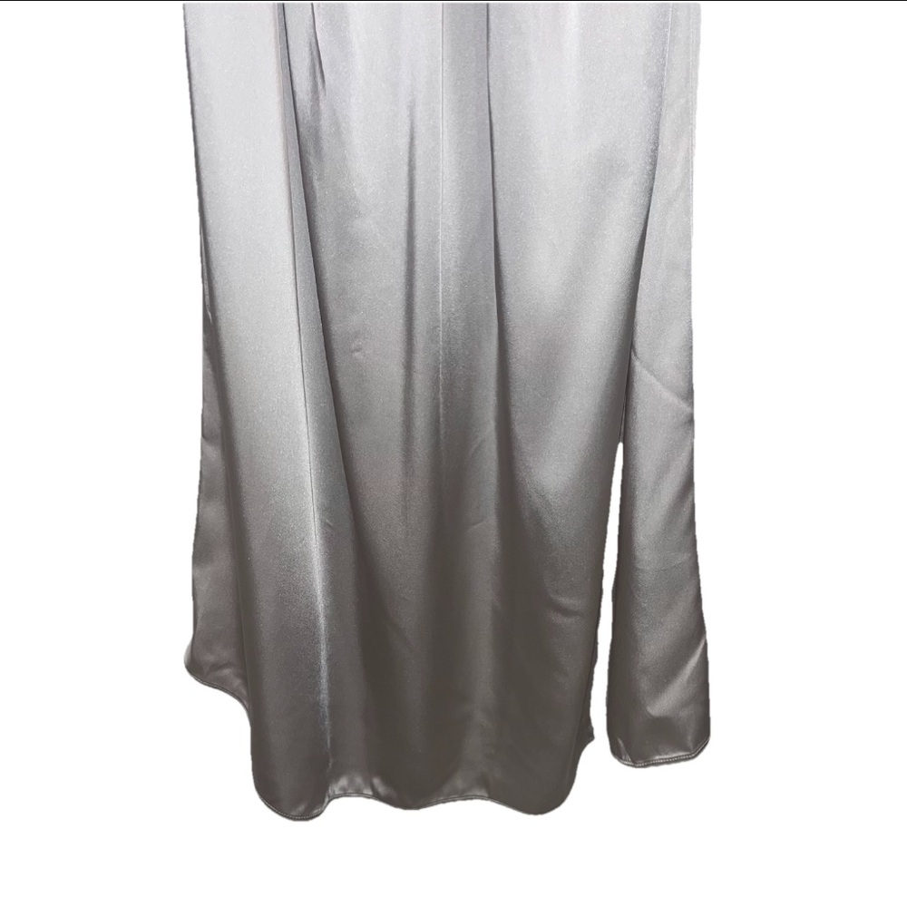 16Arlington Silver Satin V Neck Open Back Gown Evening Wedding US 6 NWT 🟡 - Picture 7 of 14